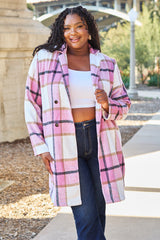 Stylish Plaid Button-Up Lapel Collar Coat with Pockets - Full Size