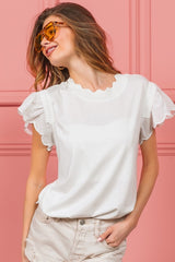 BiBi Scallop Edged Lace Trim Top - Elegant Women's Blouse for Any Occasion