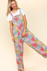 Haptics Full Size Colorful Printed Wide Leg Overalls with Side Pockets