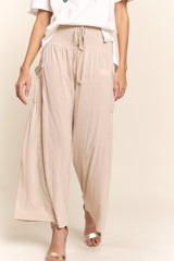 J.NNA Women's Boho Smocked Waist Wide Leg Pants with Pockets - Stylish & Comfortable Fashion
