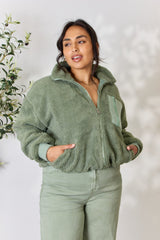 Heimish Women's Sherpa Zip Up Collared Jacket - Chic & Cozy Winter Essential