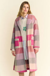 Davi & Dani Women's Tied Color Block Coat with Collared Neck