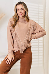 Cozy Turtleneck Fringe Sweater - Long Sleeve, Stylish & Warm