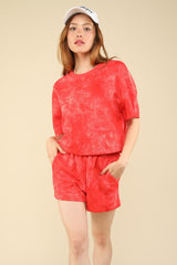 VERY J Women's Quilted Washed Crop Top & Elastic Waist Shorts Set - Casual Two-Piece Outfit