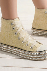 Beast Fashion Glitter Lace-Up Studded Platform Sneakers - Glamorous and Comfortable Footwear