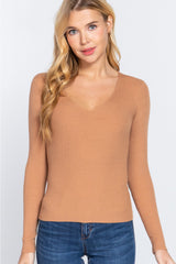 Stylish Viscose Rib Knit V-Neck Top | Essential Versatile Wardrobe Piece