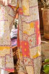 Trendy Printed Smocking Waist Wide Leg Pants with Side Slits
