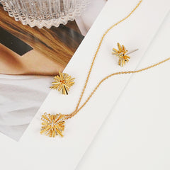 Elegant Starburst Gold-Plated Earrings & Necklace Set - Alloy, Zircon Jewelry