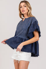 SAGE + FIG Women's Ruffle Sleeve Washed Cotton Blouse – Chic Short Sleeve Top