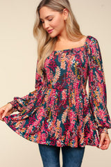 Haptics Full Size Peplum Floral Square Neck Blouse - Feminine and Flattering