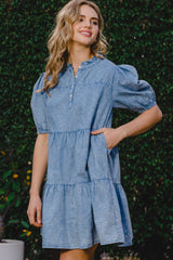 ODDI Women's Washed Tiered Mini Denim Dress - Stylish & Versatile