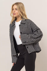 HYFVE Women's Tweed Plaid Collared Button-Up Jacket - Classic Style