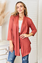 Culture Code Elegant Open Front Cardigan with Draped 3/4 Sleeves
