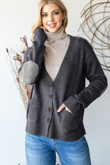 Heimish Women's Long Sleeve V-Neck Button-Down Cardigan with Pockets