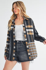 Aem+Co Women's 100% Cotton Plaid Button-Up Shirt with Curved Hem