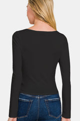 Zenana Women's Square Neck Fitted Long Sleeve T-Shirt - Stylish & Versatile Top