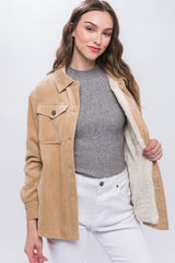 Love Tree Corduroy Button-Up Jacket with Cozy Sherpa Lining