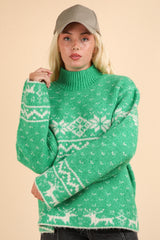 VERY J Festive Christmas Mock Neck Long Sleeve Sweater - Cozy Holiday Attire