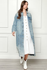 Veveret Full Size Pearl Embellished Distressed Denim Jacket with Raw Hem
