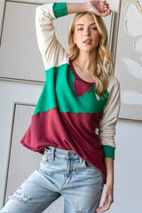 HOPELY Full Size Color Block Long Sleeve T-Shirt - Trendy & Comfortable USA-Made Essential