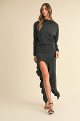 Mable Backless Asymmetric Ruffle Hem Maxi Dress - Sexy & Sophisticated