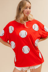 BiBi Sequin Baseball T-Shirt with Drop Shoulder - Short Sleeve, Trendy & Glamorous