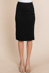 Chic Elastic Waist Pencil Skirt with Slit - Stretch Polyester Blend
