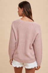 Annie Wear 'HELLO' Embroidered Raglan Sleeve Sweater - Cozy Women's Knitwear with Sporty Chic