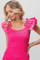 Trendy BiBi Ruffled Shoulder Strap Ribbed Top - Chic and Versatile