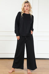 Double Take Women's Full Size Textured Long Sleeve Top & Drawstring Pants Set