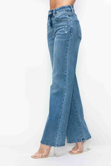 bytos Women's Full Size High Rise Wide Leg Jeans with Functional Pockets - Trendy & Comfortable Denim