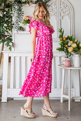 Elegant Reborn J Printed V-Neck Ruffle Trim Tiered Midi Dress - Perfect for Special Occasions