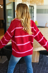 Haptics Collared Neck Striped Contrast Sweater - Elegant & Versatile