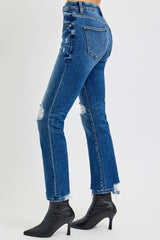 RISEN Women's High Rise Distressed Crop Straight Jeans - Trendy Denim