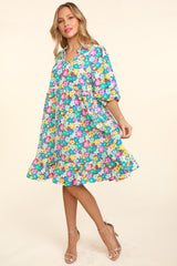 Haptics Women's Floral Ruffled Bubble Sleeve Dress