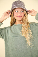 VERY J Mineral Washed Oversized Sweatshirt Mini Dress with Pockets - Vintage Look for Women