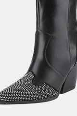 Weeboo Women's Western Boots with Chunky Heel & Rhinestone Decor - Stylish & Comfortable