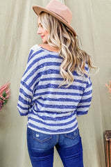 Chic Striped Lace Detail V-Neck Top - Elegant Women's Fashion