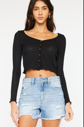 Kancan High Waist Frayed Denim Shorts - Trendy & Flattering Summer Essential