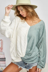 BiBi Twist Front Contrast Cable Knit Sweater - Cozy, Chic & Versatile Knitwear