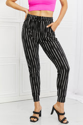 Leggings Depot Full-Size Striped Joggers with Pockets & Drawstring
