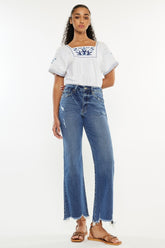Kancan High Rise Slim Wide Leg Jeans - Comfort Stretch Denim with Raw Hem