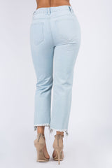 American Bazi Women's High Waist Distressed Raw Hem Jeans - Stylish Cotton Denim