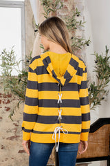 Trendy Full Size Striped Long Sleeve Hoodie with Adjustable Drawstring