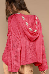 Cozy Cable Knit Hooded Chenille Sweater - V-Neck, Long Sleeve, Stylish & Comfortable