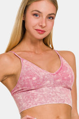 Zenana Stylish Washed Ribbed Padded Bra Cami - Comfortable & Trendy