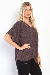 Glamorous Women's Lurex Cinched Knit Top - Be Stage Full Size Fashion