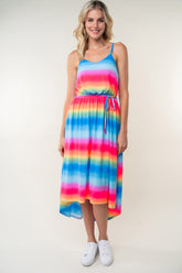White Birch Ombre Striped Midi Cami Dress with High-Low Hem and Pockets