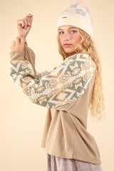 VERY J Women's Stylish Round Neck Knit Top - Printed Long Sleeve, Cozy Comfort
