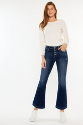 Kancan Petite Mid Rise Button Fly Flare Jeans - Stretch Denim & Trendy Style